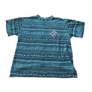 Vintage Pipeline Surf Tribal AOP Blue Black Stripe Shirt Mens Large 90s Tee